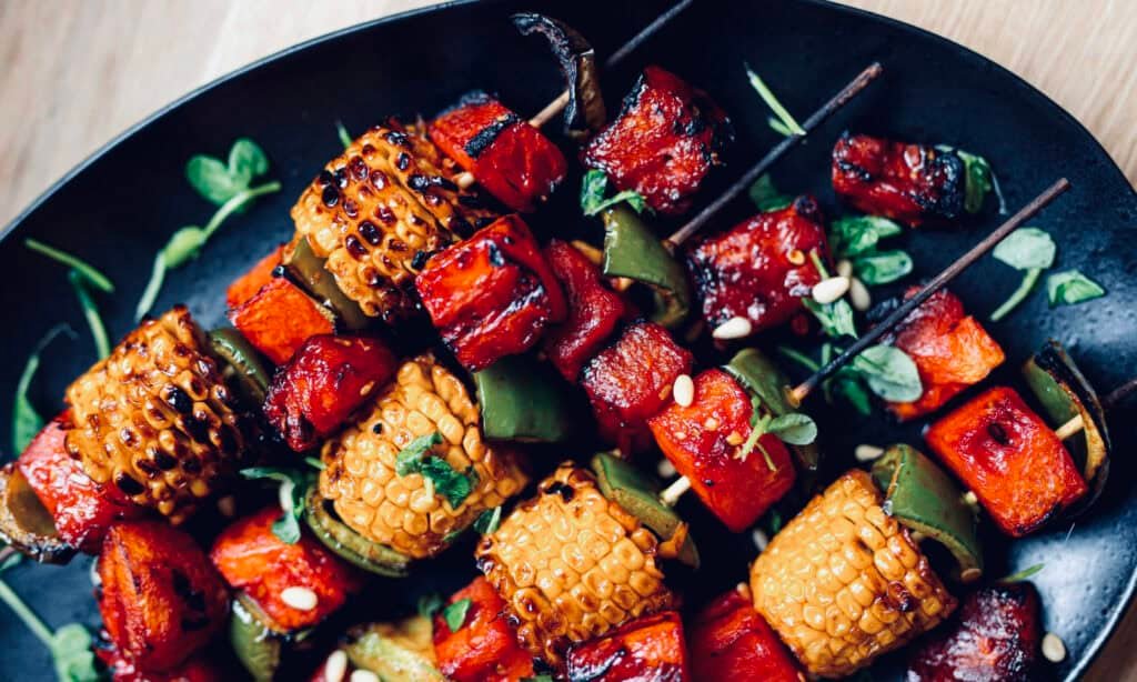 Grilled corn and watermelon skewers