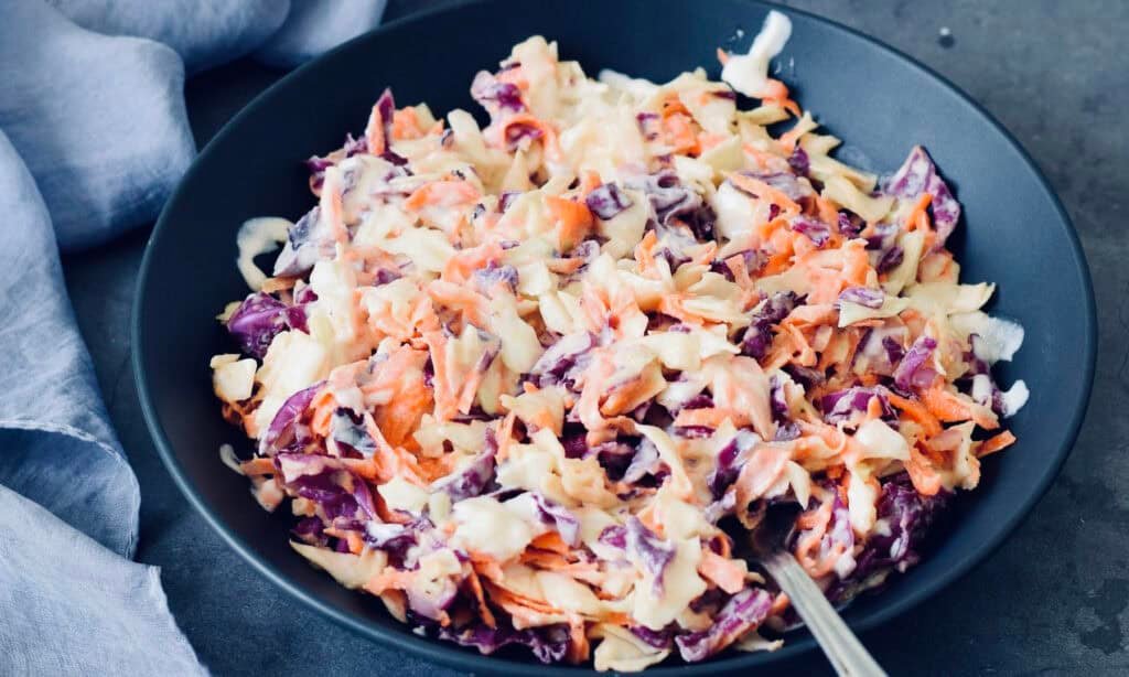 vegan creamy coleslaw salad plant-based