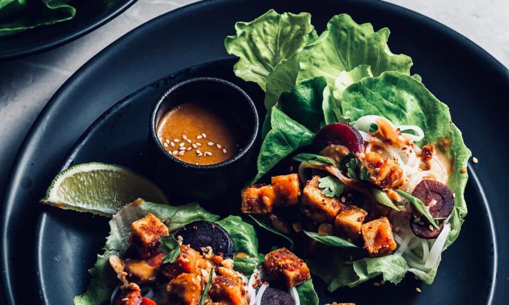 peanut tofu carrot lettuce wraps vegan