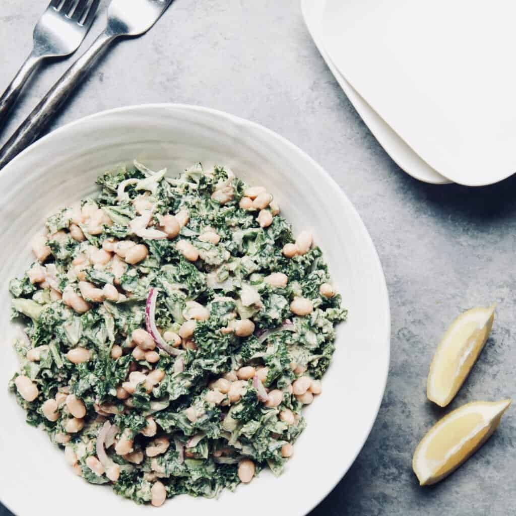 Lemon Tahini Ceasar Salad with navy beans