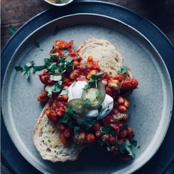 Saucy navy beans on garlic toast